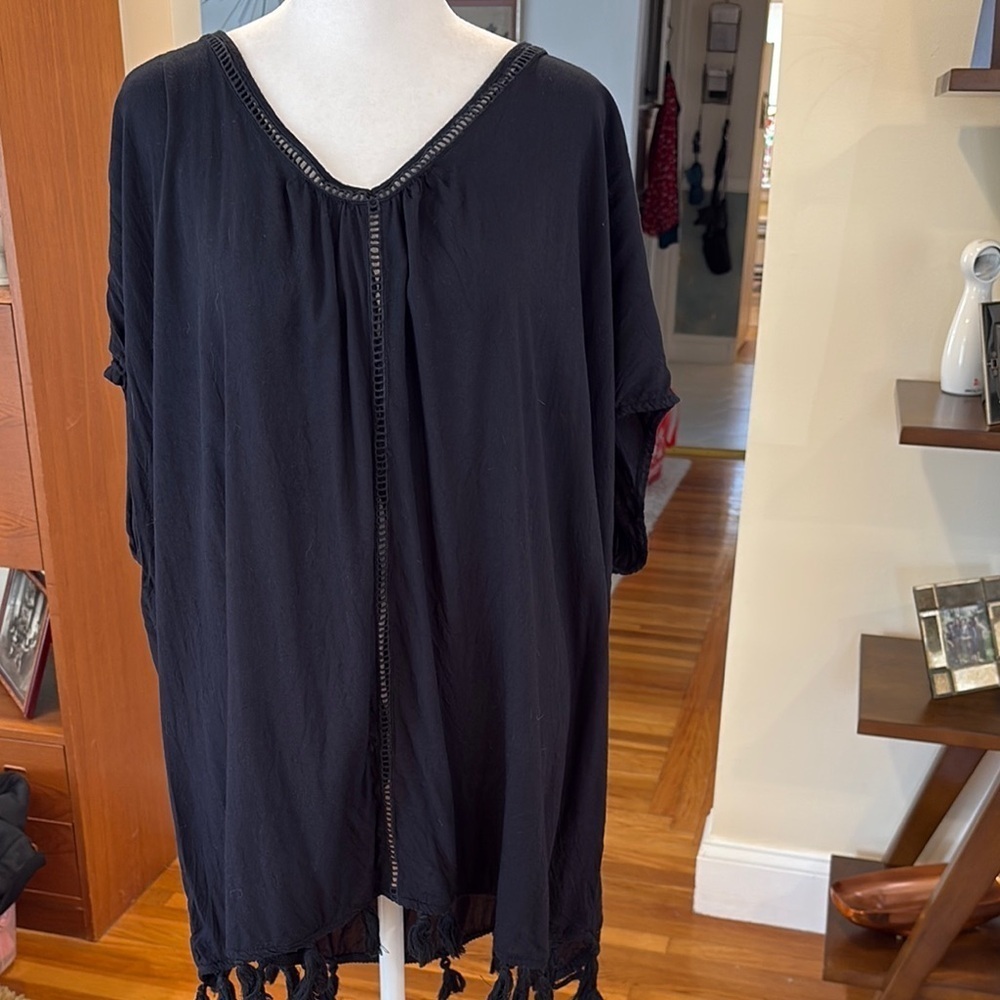 Roxy black swim cover up with tassels. Size XS